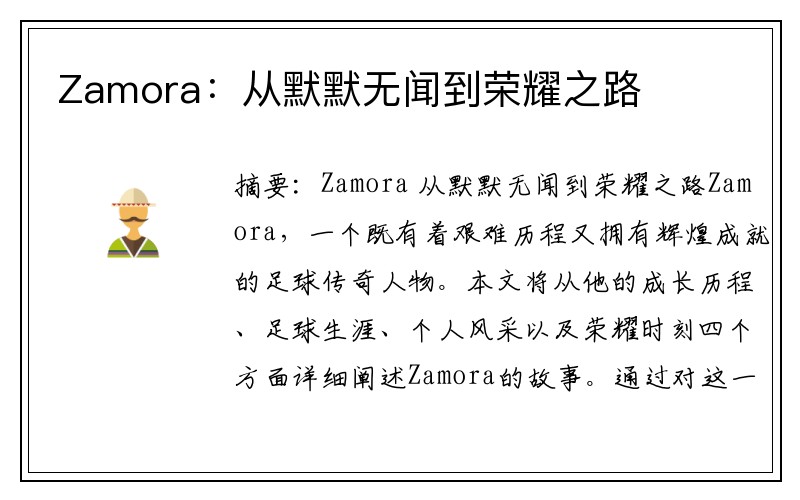 Zamora：从默默无闻到荣耀之路