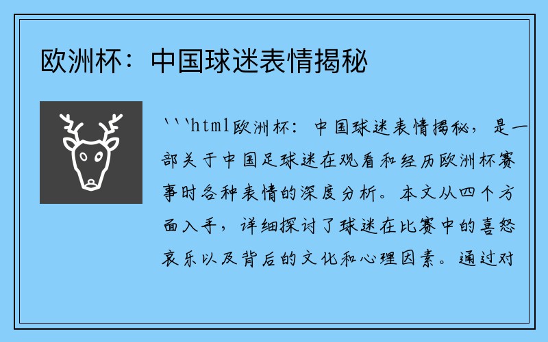 欧洲杯：中国球迷表情揭秘