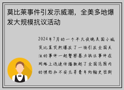 莫比莱事件引发示威潮，全美多地爆发大规模抗议活动